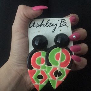 Funky Neon 80’s / 90’s retro style earrings NWT 💚